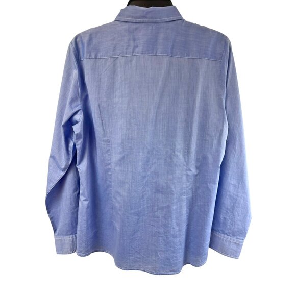 GAP Chambray Blue Cotton Ruffle Roll Tab Button Up Shirt - Picture 6 of 7